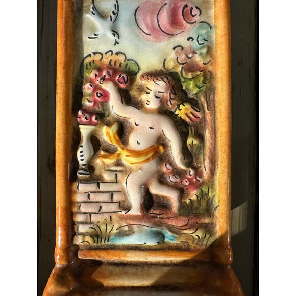 Vintage CAPODIMONTE Painted Italian Ceramic 5" Salt Shaker & Pepper Mill Cherubs - Picture 15 of 16